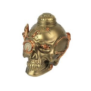 Antique Bronze Finish Retro-Futuristic Steampunk Human Skull Tabletop Statue